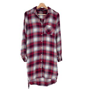 Gap Pendleton Plaid Shirt Dress Belted Red Pocket Front Long Sleeve
